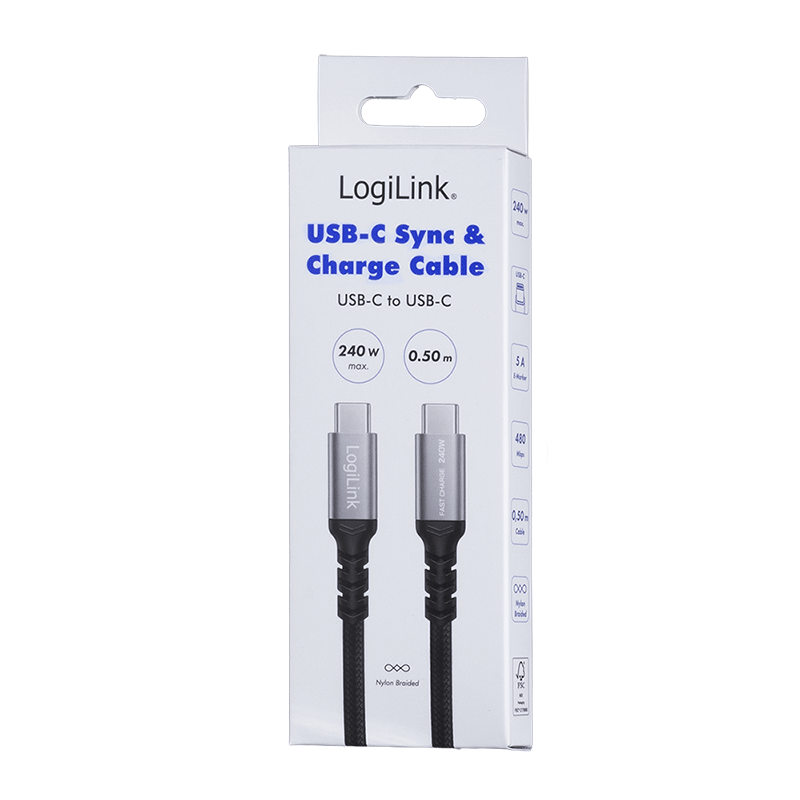 USB 2.0 USB-C to USB-C cable, 240 W, 0.5 m — 7