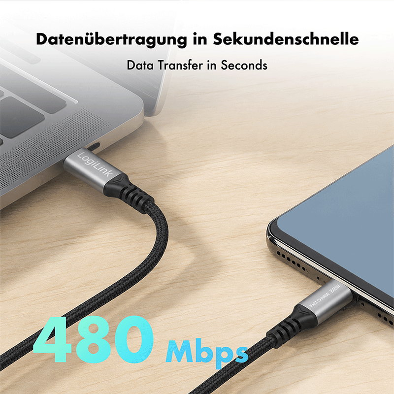 USB 2.0 USB-C to USB-C cable, 240 W, 0.5 m — 3