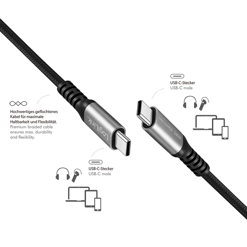 Kabel USB 2.0 USB-C–USB-C, 240 W, 1,5 m — 5