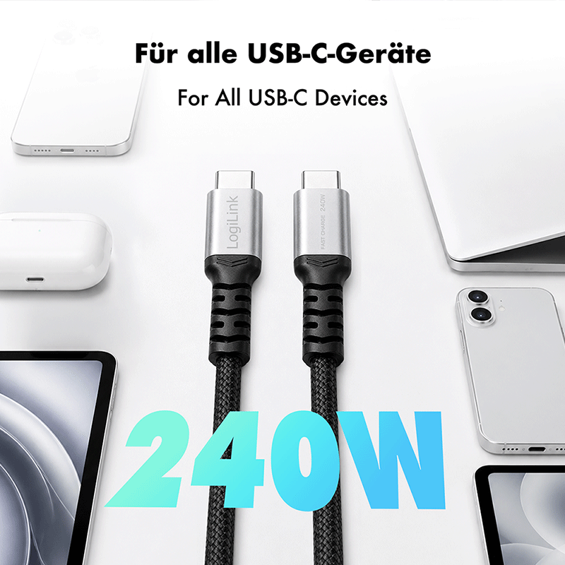 Kabel USB 2.0 USB-C–USB-C, 240 W, 2 m — 2