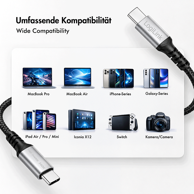 Kabel USB 2.0 USB-C–USB-C, 240 W, 2 m — 6