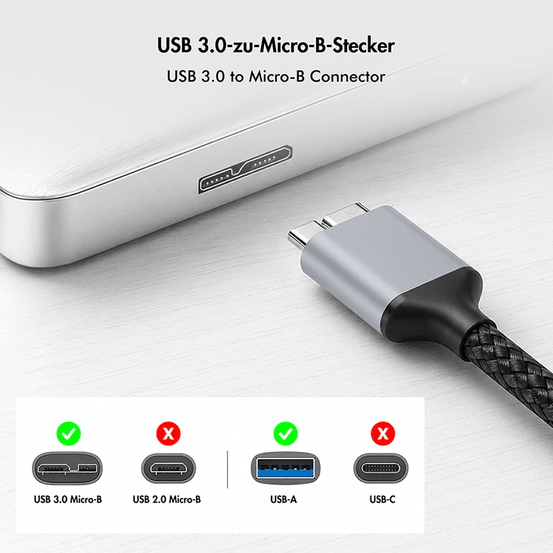 USB 3.0 A to Micro-USB B cable, 5 Gbps, 1 m — 4