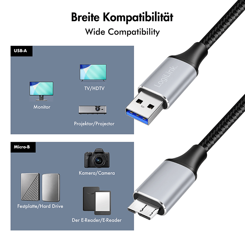 USB 3.0 A to Micro-B cable, 5 Gbps, 2 m — 6