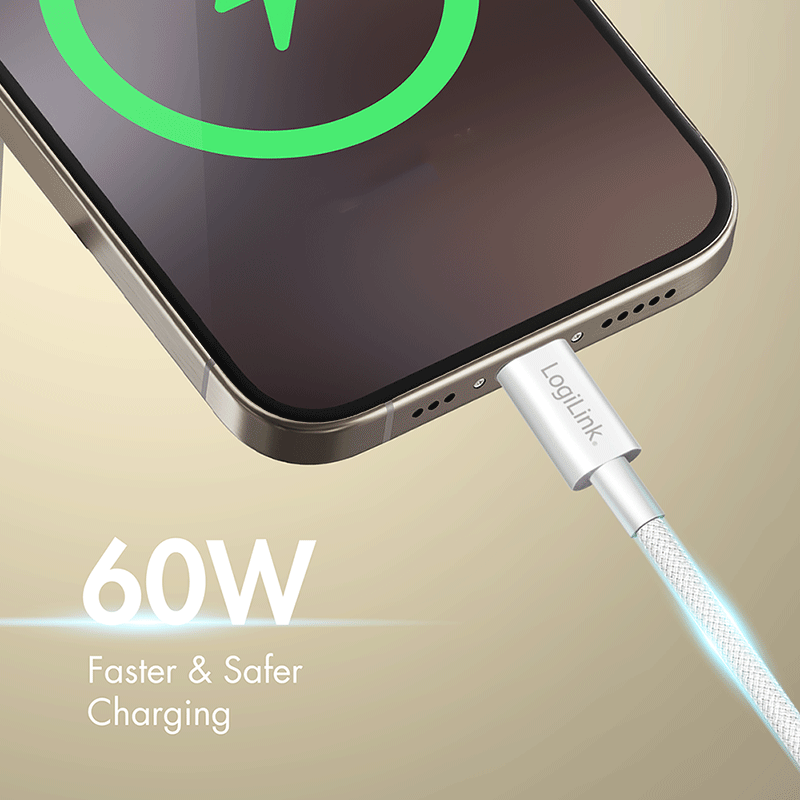 Kabel USB 2.0 USB-A do USB-C, 60 W, biały, 0,15 m — 5