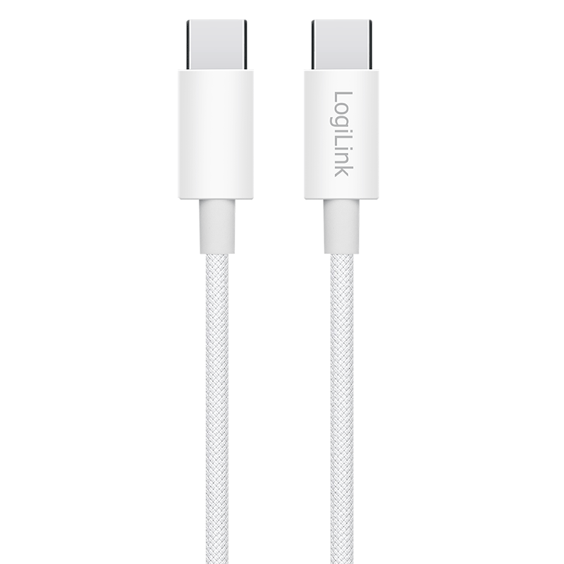 USB 2.0 USB-C to USB-C cable, 60 W, nylon-wrapped, white, 0.15 m — 3