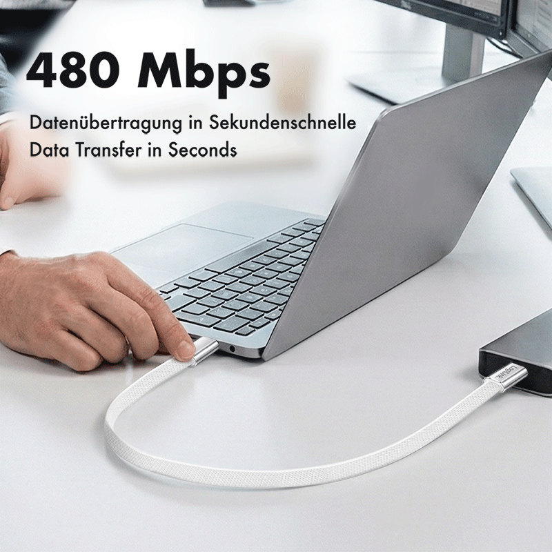 Płaski kabel USB-C–USB-C, USB 2.0, 60 W, biały, 1 m — 5