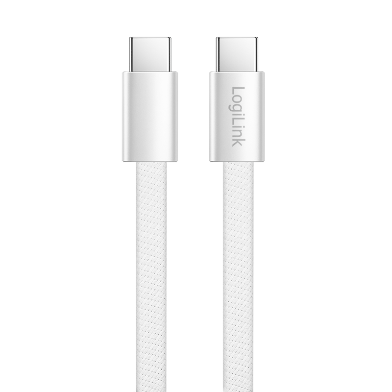 Płaski kabel USB-C–USB-C, USB 2.0, 60 W, biały, 1 m — 2