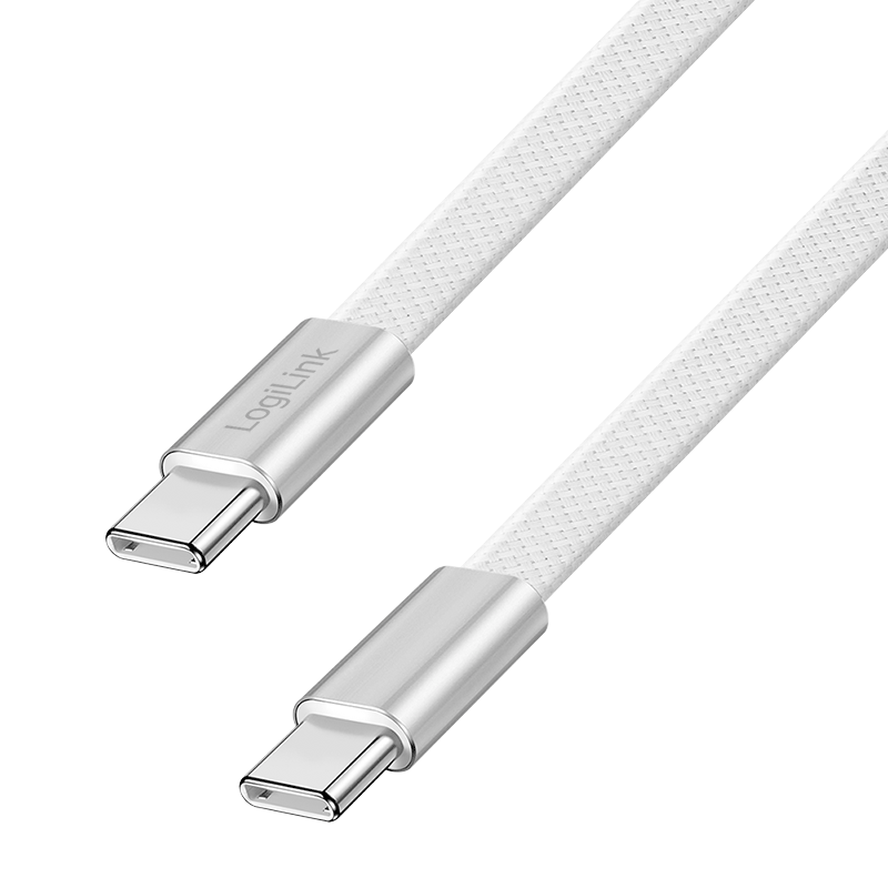 Płaski kabel USB-C–USB-C, USB 2.0, 60 W, biały, 1 m — 1