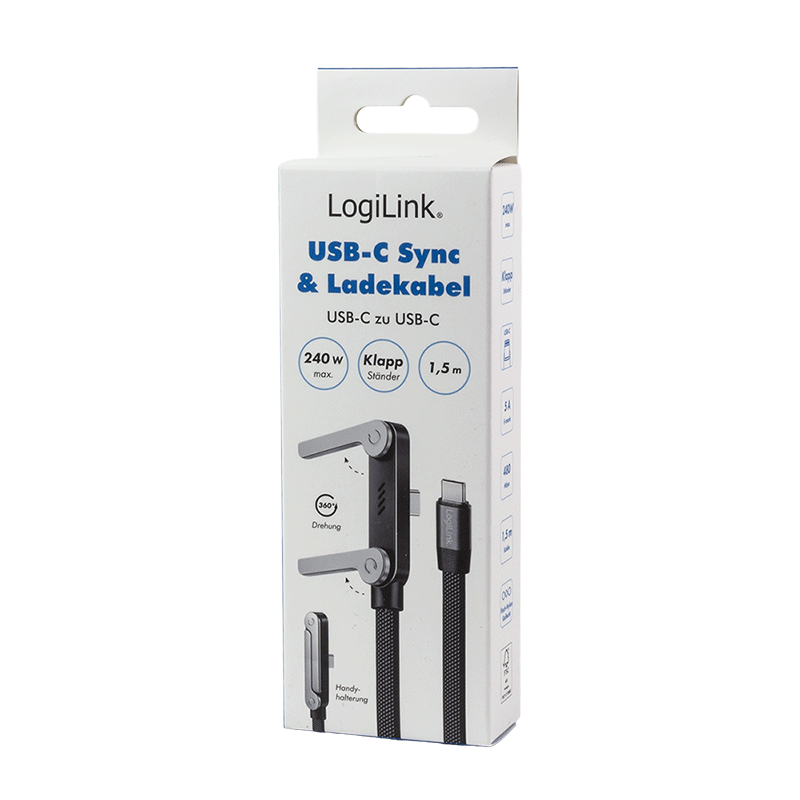 Flat USB-C data and charging cable, 240 W, with stand — 9