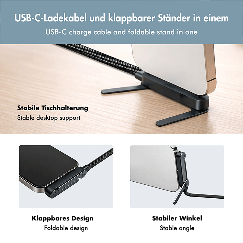 Flat USB-C data and charging cable, 240 W, with stand — 3