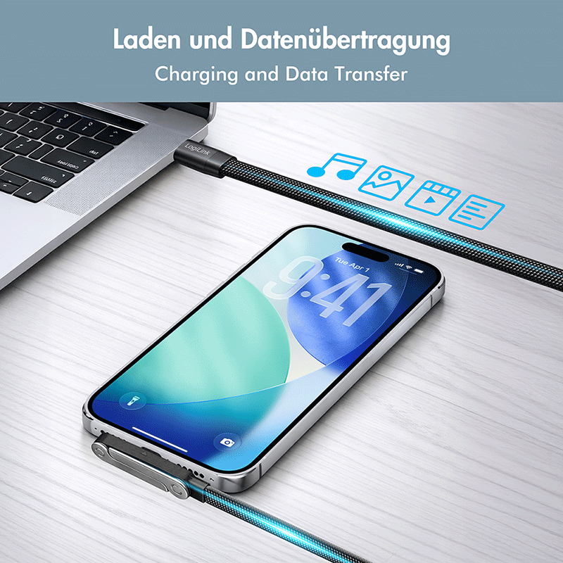 Flat USB-C data and charging cable, 240 W, with stand — 4