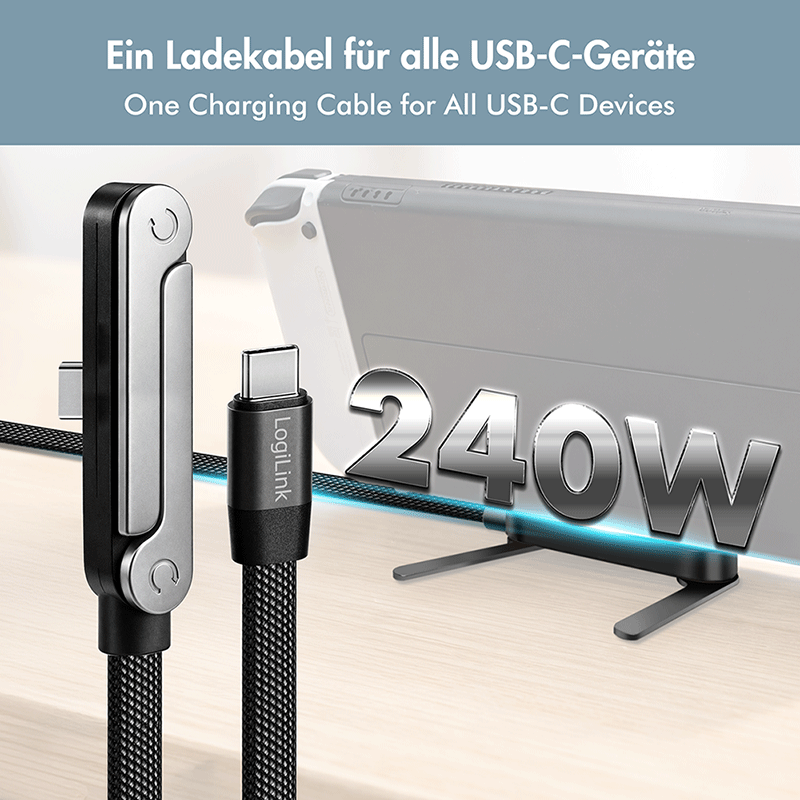 Flat USB-C data and charging cable, 240 W, with stand — 2
