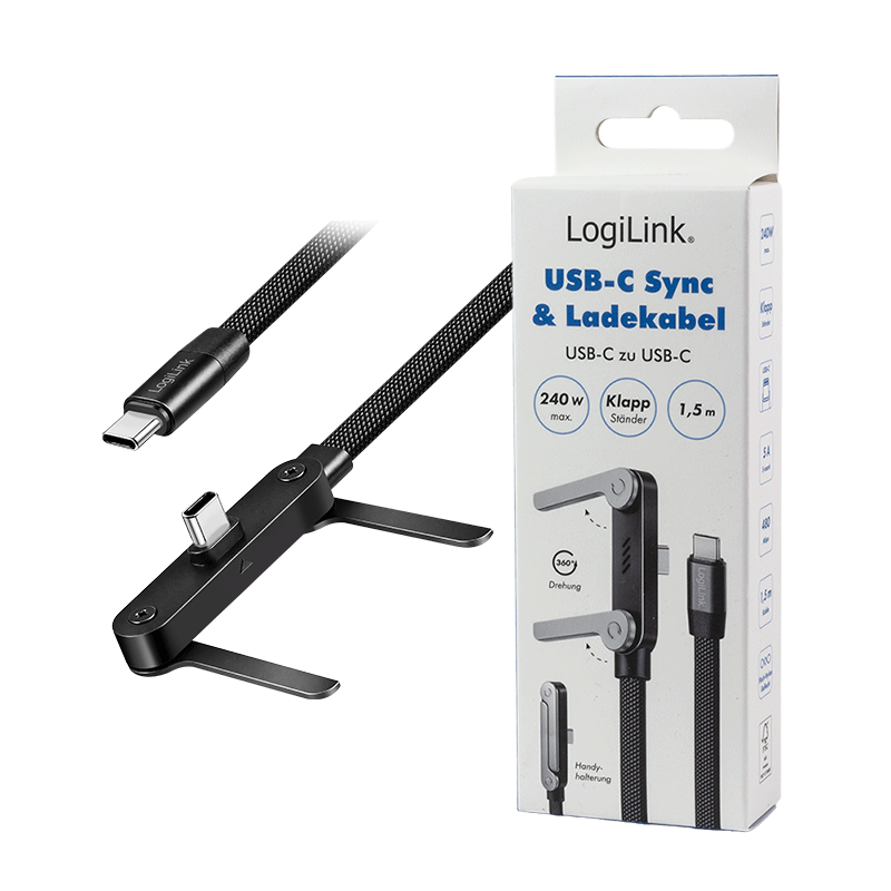 Flat USB-C data and charging cable, 240 W, with stand — 10