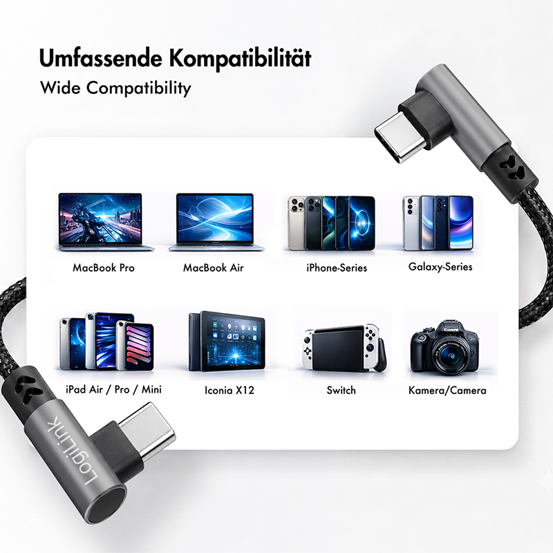 USB-C 2.0 cable with angled connectors, 2 m — 6