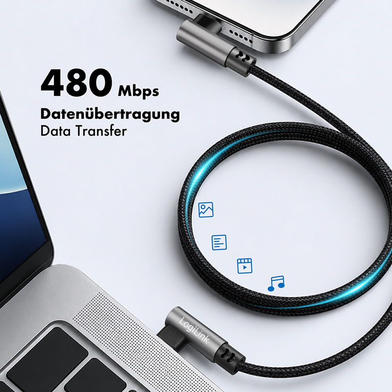 Kabel USB-C do USB-C 2.0 z wtykami kątowymi, 3 m — 4