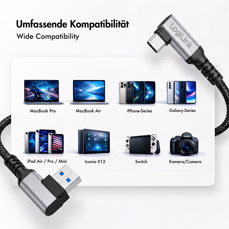 Kabel USB 3.2 Gen 1 USB-A–USB-C, kątowy, 0,5 m — 6