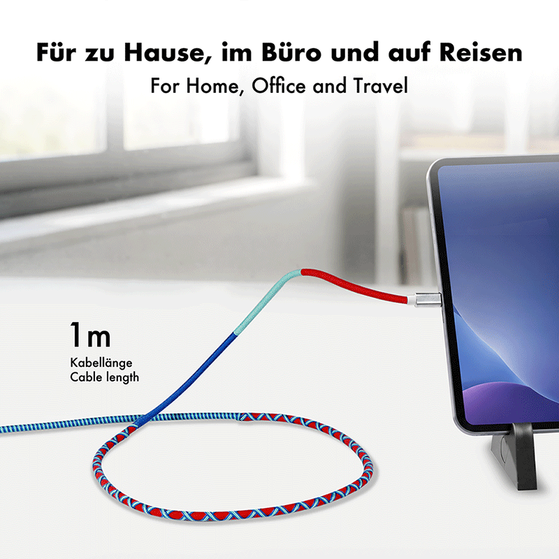 USB 2.0 USB-C to USB-C cable, 60 W, blue/red/turquoise, 1 m — 5