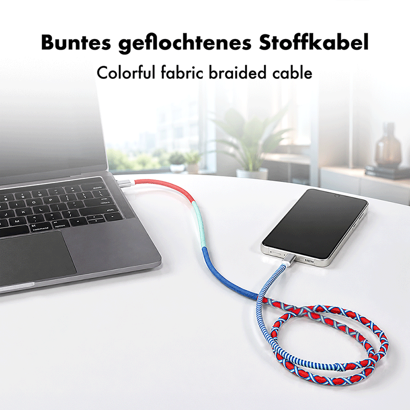USB 2.0 USB-C to USB-C cable, 60 W, blue/red/turquoise, 1 m — 3