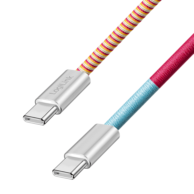 USB 2.0 USB-C to USB-C cable, 60 W, yellow/red/turquoise