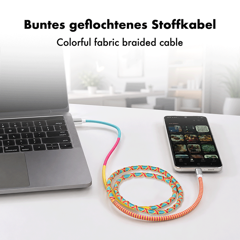 Kabel USB 2.0 USB-C do USB-C, 60 W, żółto-czerwono-turkusowy — 3