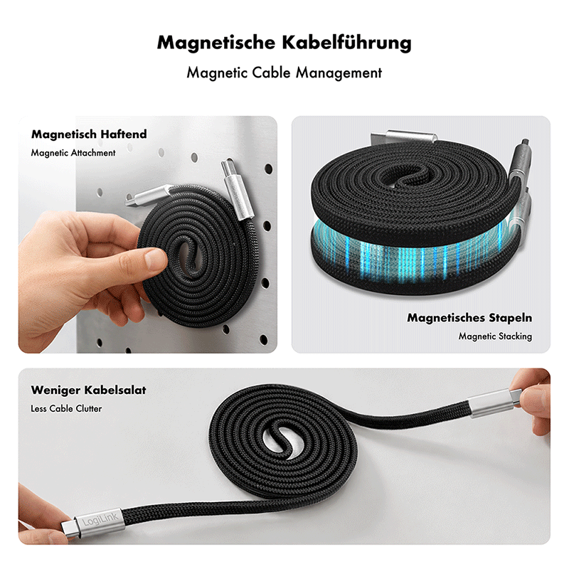Flat magnetic USB-C to USB-C cable, 100 W, 1 m — 6