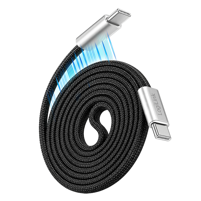 Flat magnetic USB-C to USB-C cable, 100 W, 1 m