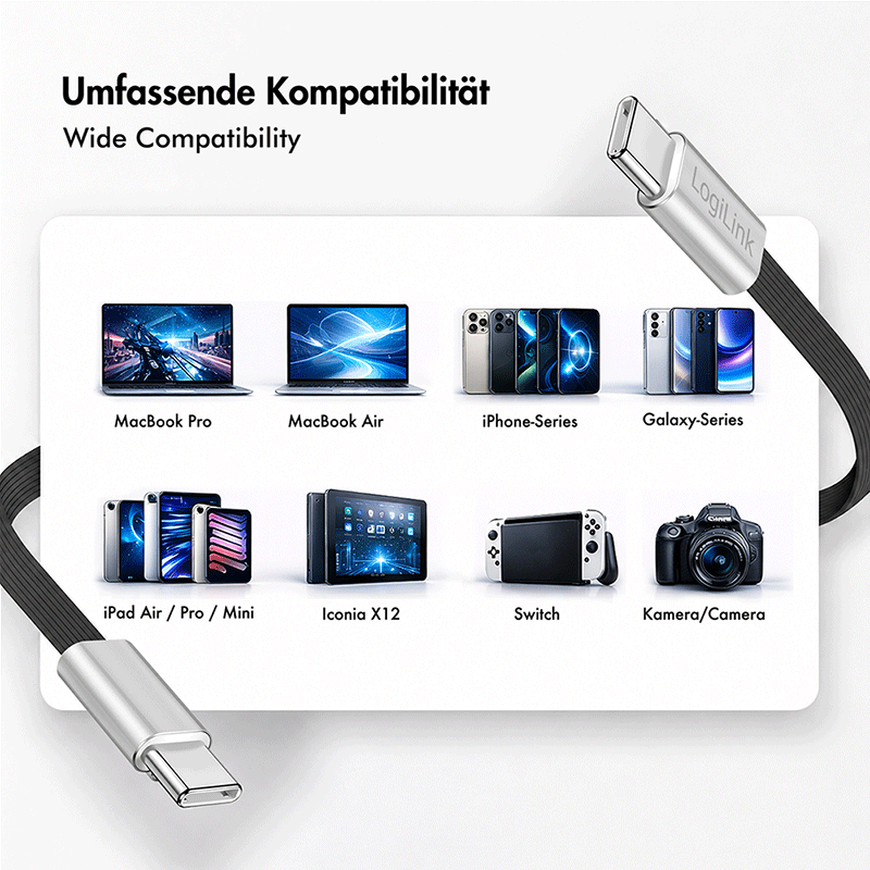 Magnetyczny płaski kabel USB 2.0 USB-C do USB-C, 100 W, 2 m — 7