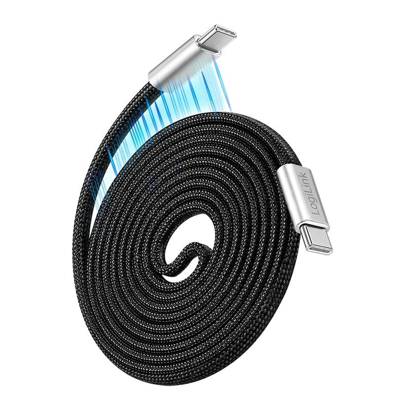 Magnetic flat USB 2.0 USB-C to USB-C cable, 100 W, 2 m