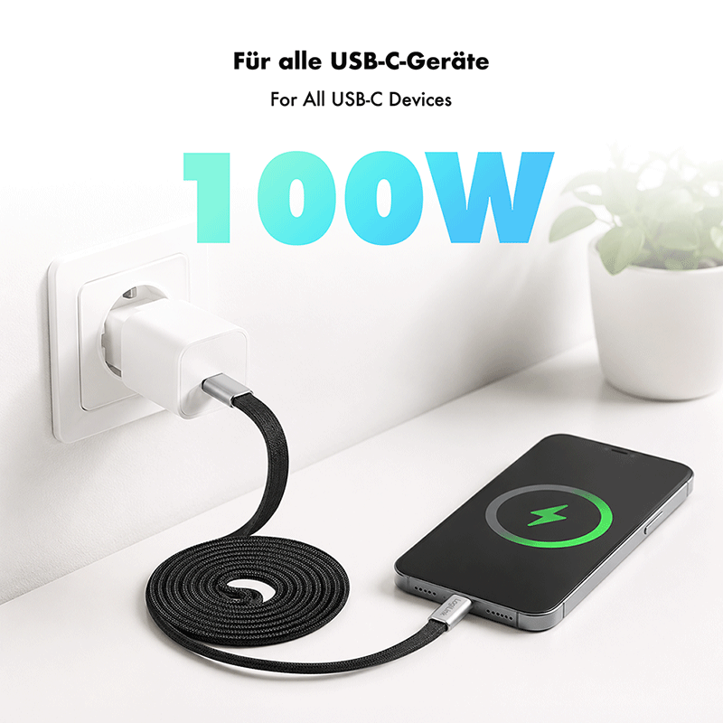 Magnetyczny płaski kabel USB 2.0 USB-C do USB-C, 100 W, 2 m — 3