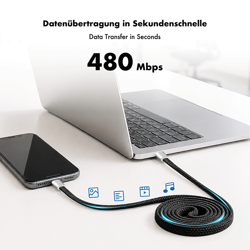 Magnetyczny płaski kabel USB 2.0 USB-C do USB-C, 100 W, 2 m — 4