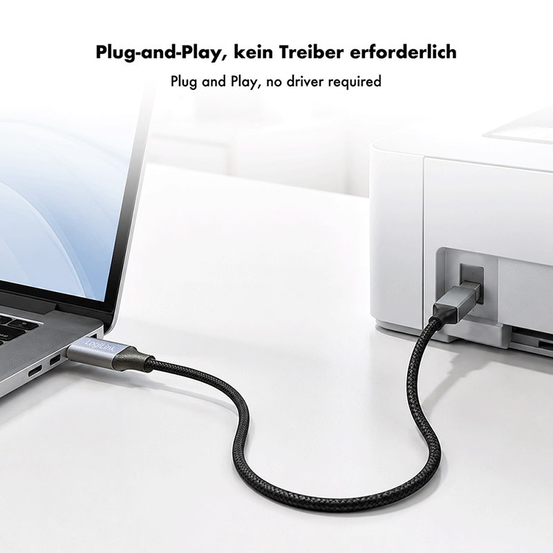 USB 2.0 USB-C male to USB-B male cable, 2 m — 3