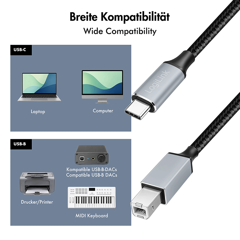 USB 2.0 USB-C male to USB-B male cable, 2 m — 7