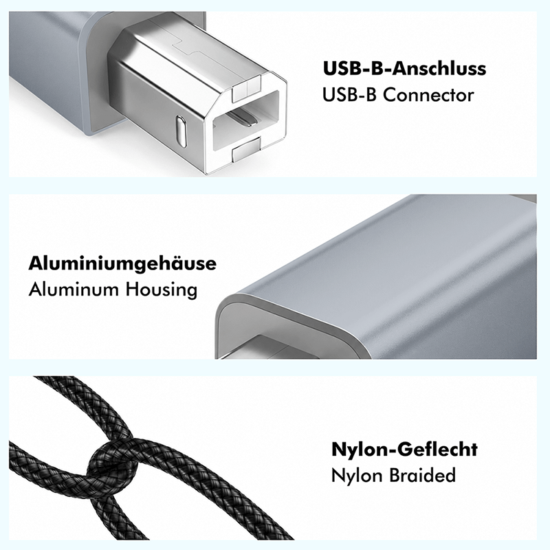 USB 2.0 USB-C male to USB-B male cable, 2 m — 6