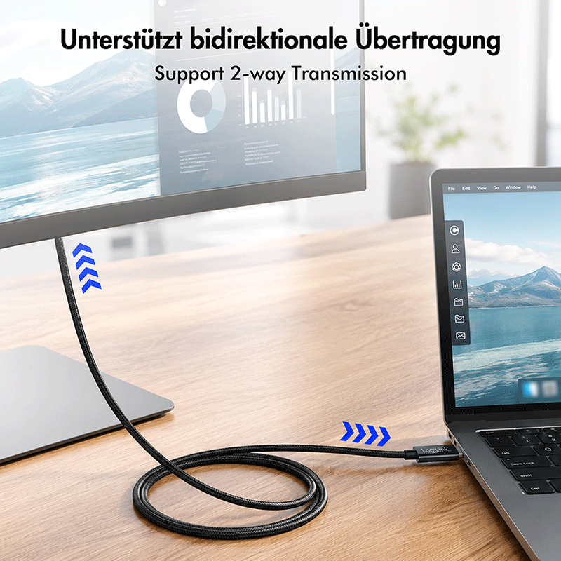 Dwukierunkowy kabel USB-C do DisplayPort, 8K/60 Hz, 1,8 m — 3