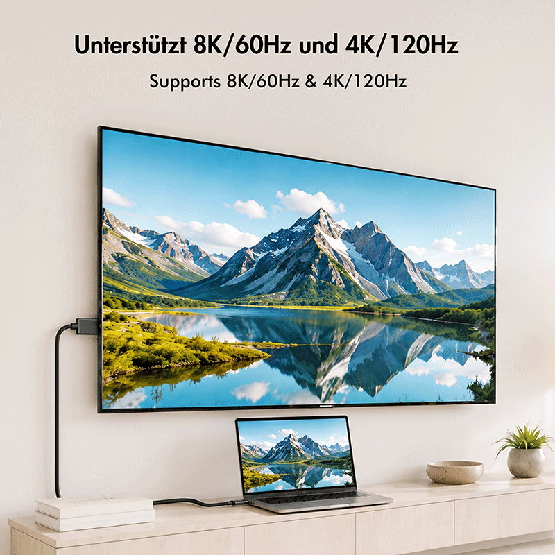 Bidirectional USB-C to DisplayPort cable, 8K/60 Hz, 3 m — 2