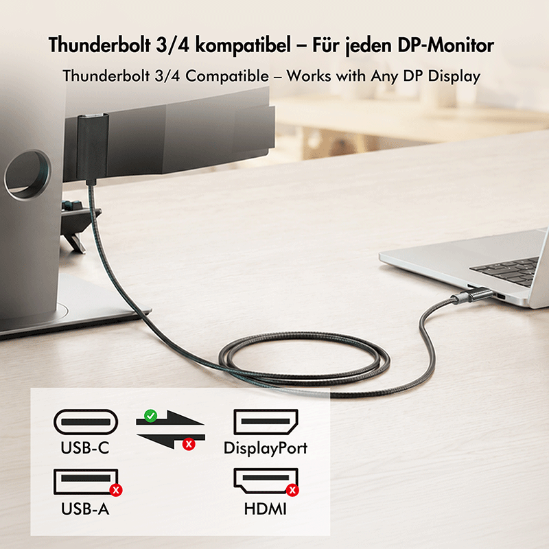 Kabel USB-C do DisplayPort, 8K/60 Hz, 2 m — 3