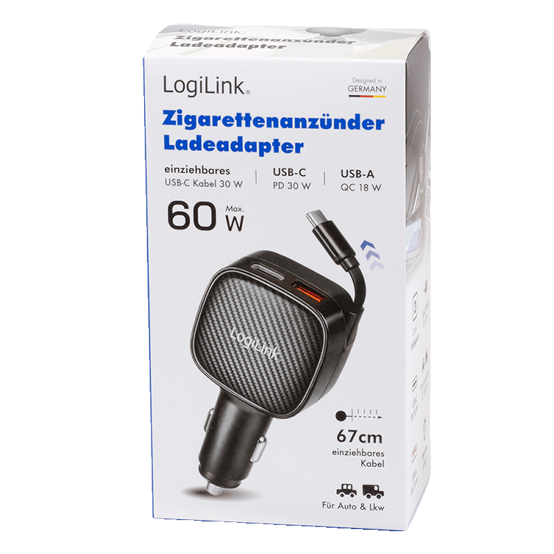 USB car charger with 3 outputs and retractable USB-C cable, 60W — 8