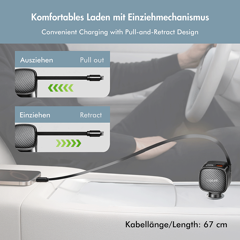 USB car charger with 3 outputs and retractable USB-C cable, 60W — 4
