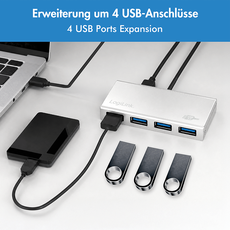 Ultrasmukły 4-portowy hub USB 3.0 z aluminium, biały — 5