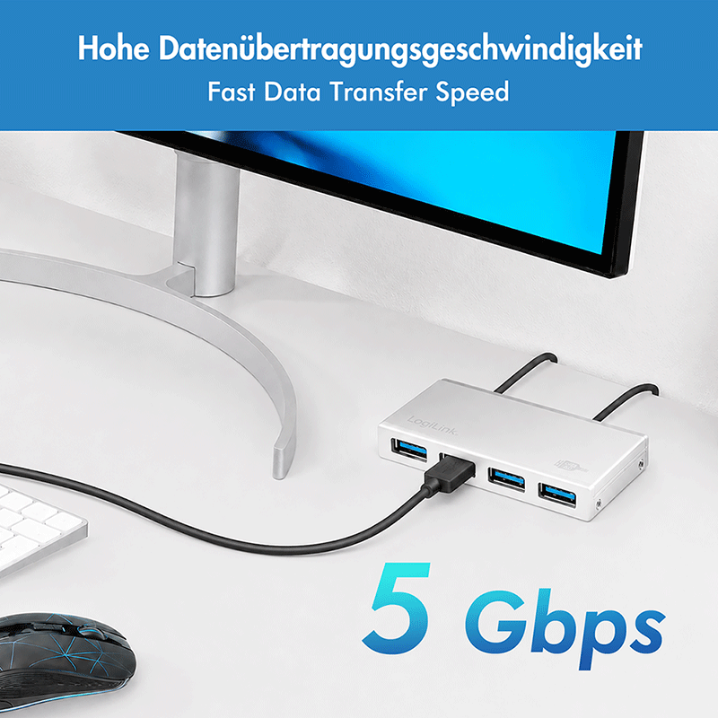 Ultrasmukły 4-portowy hub USB 3.0 z aluminium, biały — 6