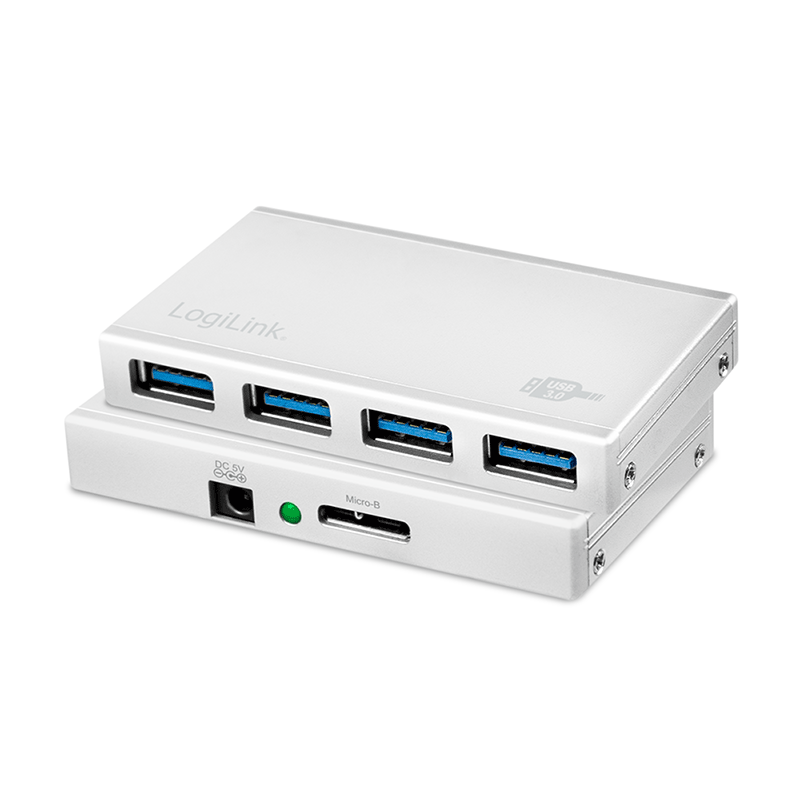 Ultrasmukły 4-portowy hub USB 3.0 z aluminium, biały — 3