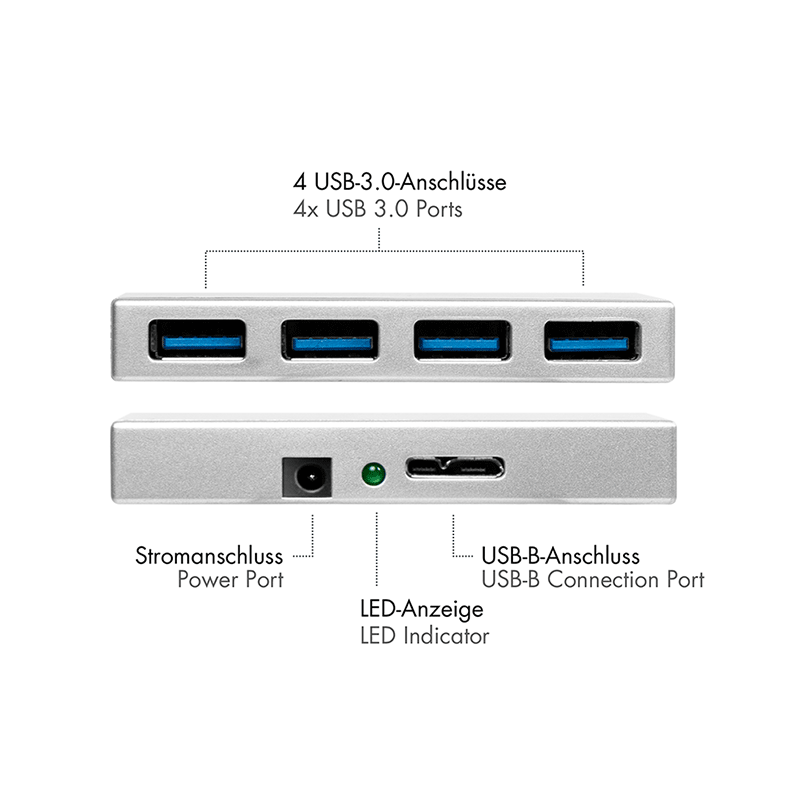 Ultrasmukły 4-portowy hub USB 3.0 z aluminium, biały — 4