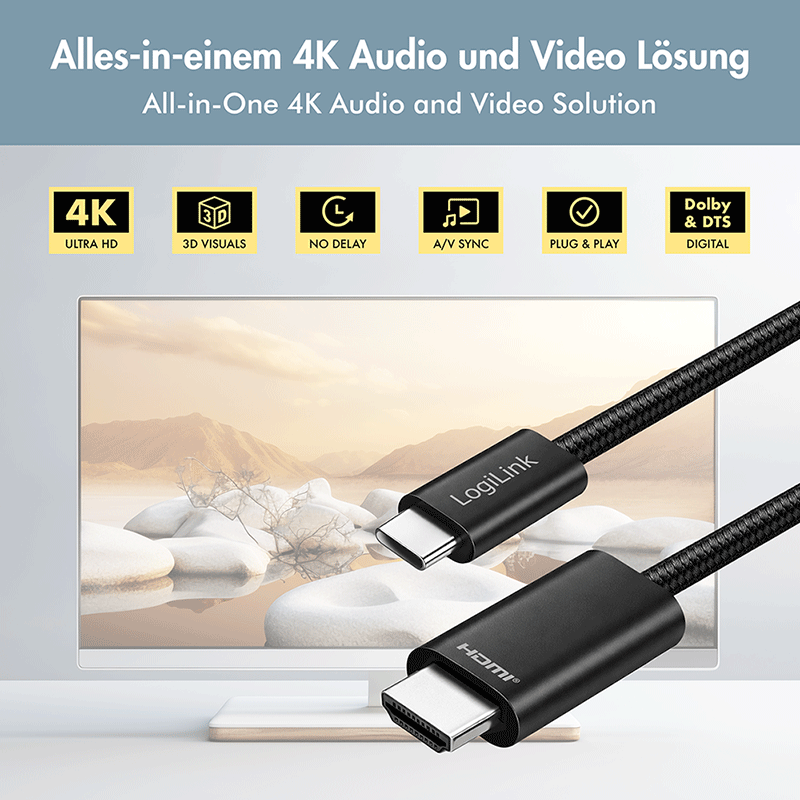 Przewód USB-C do HDMI-A, UHD 4K/30 Hz, 2 m — 5