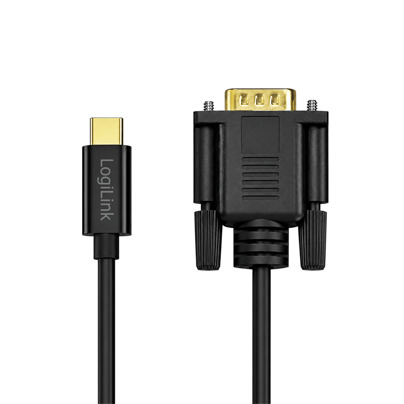 Kabel USB-C do VGA, FHD 1080p/60 Hz, czarny, 1,8 m — 2