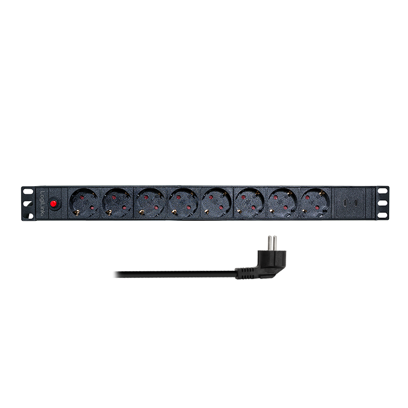 Podstawowa listwa zasilająca PDU 19″ z 8 gniazdami CEE 7/3 i 2 portami USB-C — 1