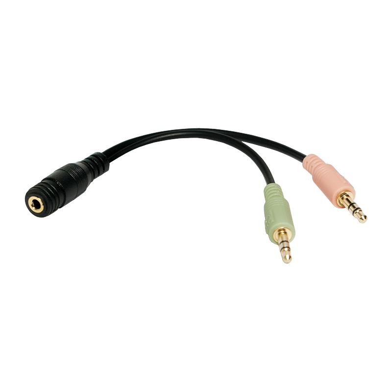 Adapter audio 2 × jack 3,5 mm 3-pin męski do jack 3,5 mm 4-pin żeński, czarny, 0,15 m
