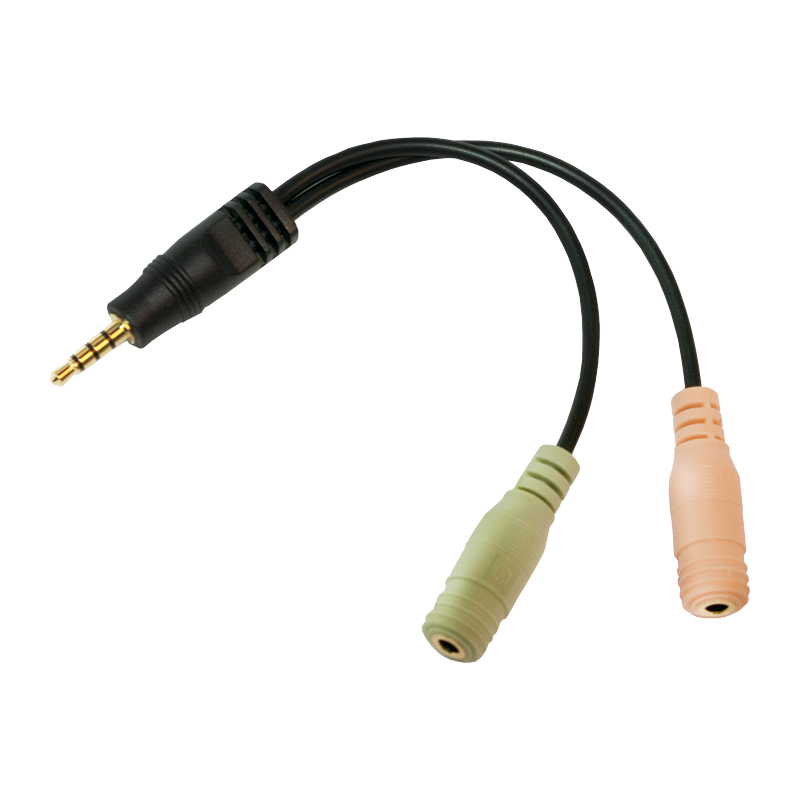 Adapter audio 3,5 mm 4-pin męski na 2 × 3,5 mm 3-pin żeński, czarny, 0,15 m