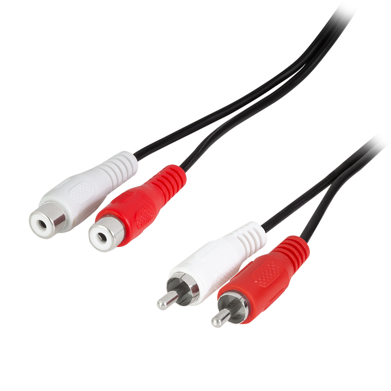 Kabel audio, 2x RCA/wtyk – 2x RCA/gniazdo, czarny, 5 m