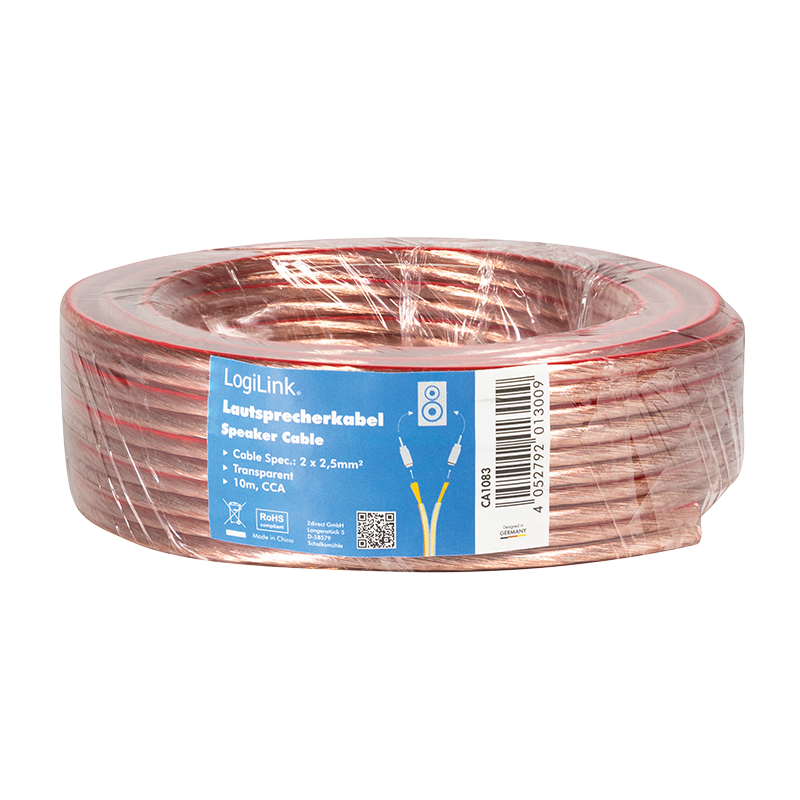 Instalacyjny kabel głośnikowy 2 × 2,5 mm², transparentny, 10 m