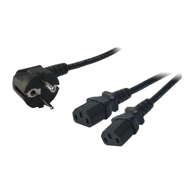 CEE 7/7 to 2× IEC C13 power cable, black, 1.7 m